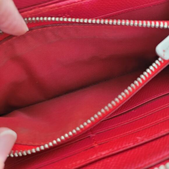 Coach Leather Wallet Solid Red Zip Around Large Clutch Crossgrain Leather Fair - Picture 15 of 15